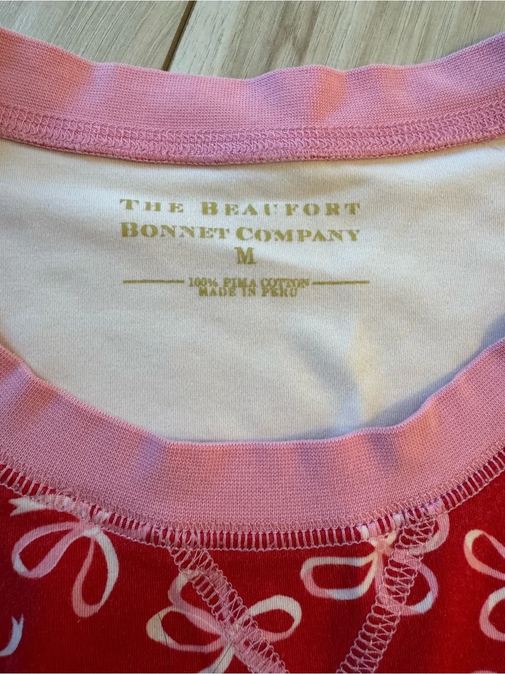 The Beaufort Bonnet Company Red Bow-Print Kids Pajama Set with Pink Trim